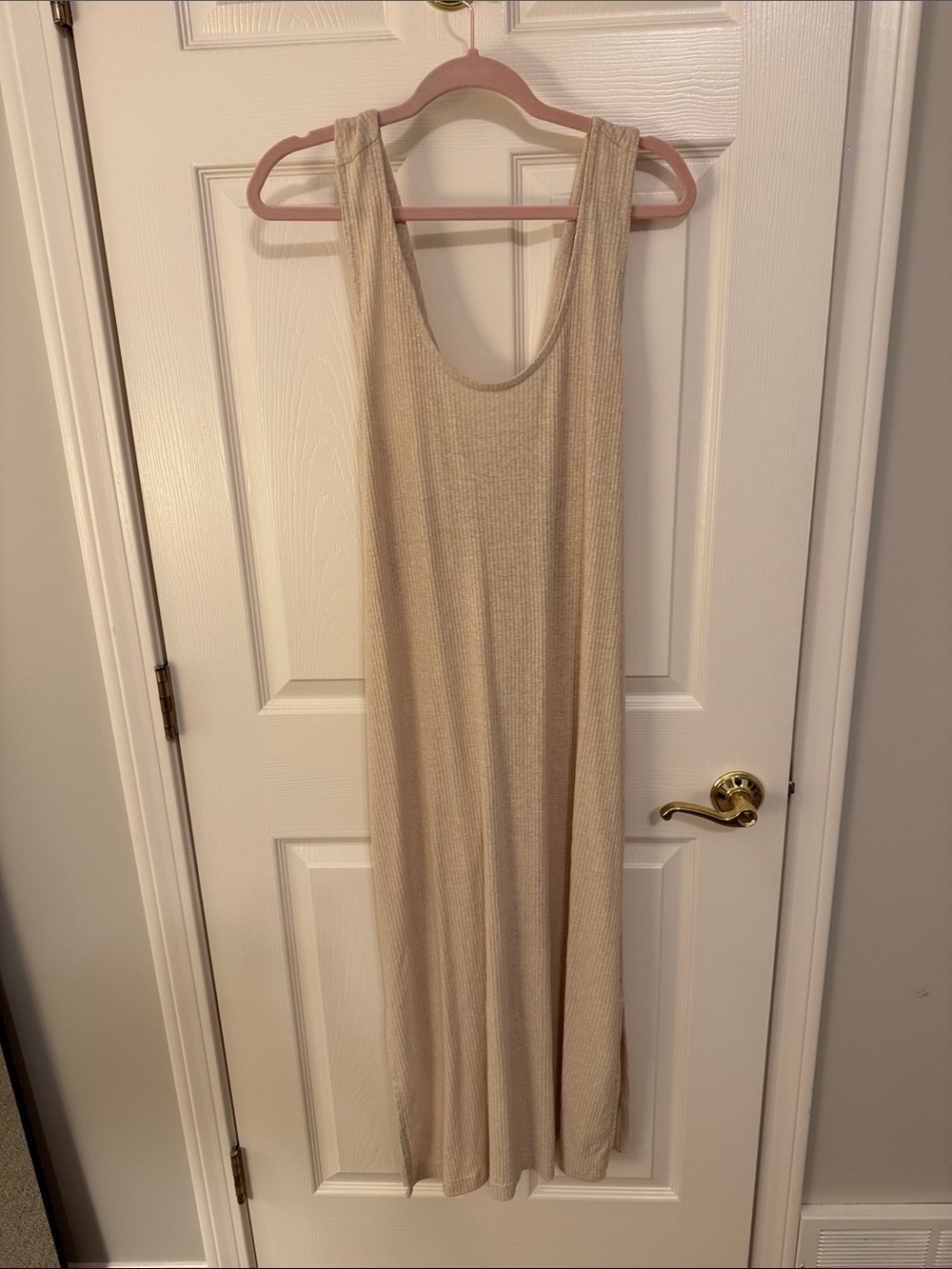 Sleeveless Beige Ribbed Maxi Dress
